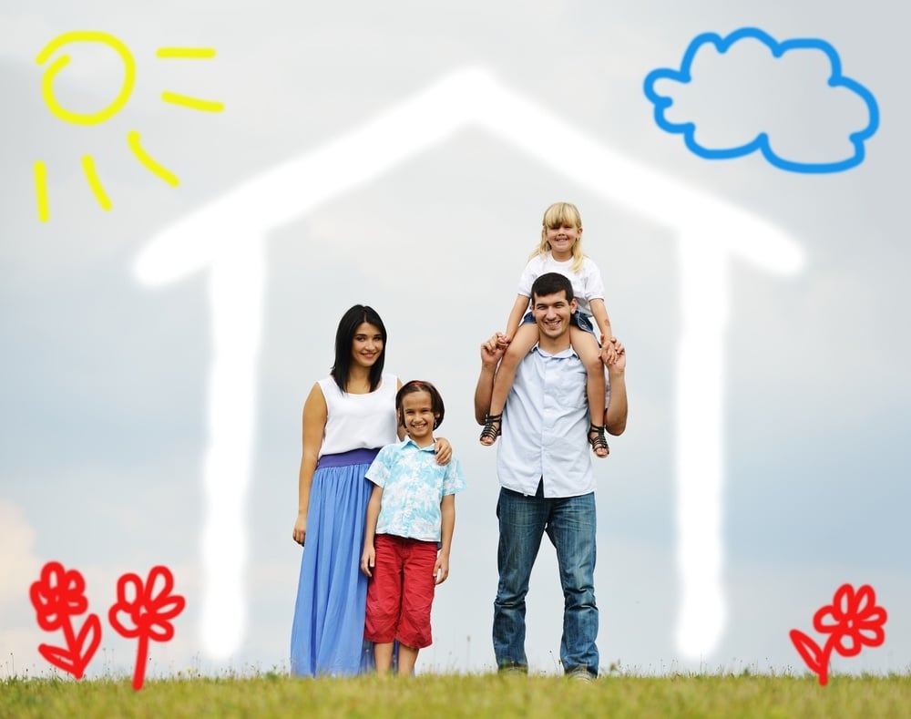 Young family with new home illustrated Young family with new home illustrated